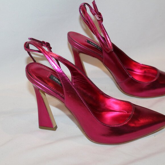 NEW NINE WEST FUSCHIA PINK METALLIC STRAPPY SANDALS SZ 6.5‎ - Picture 5 of 5